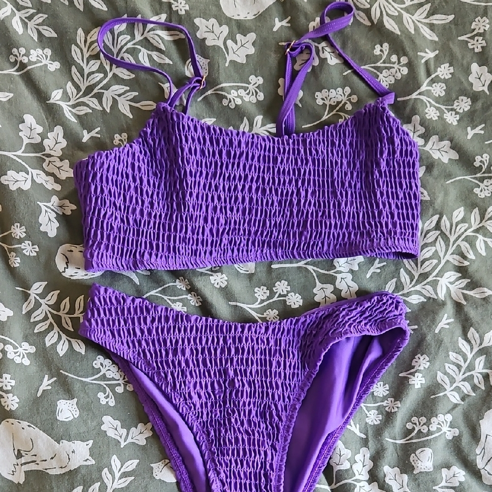 Purple Smocked Bikini Set